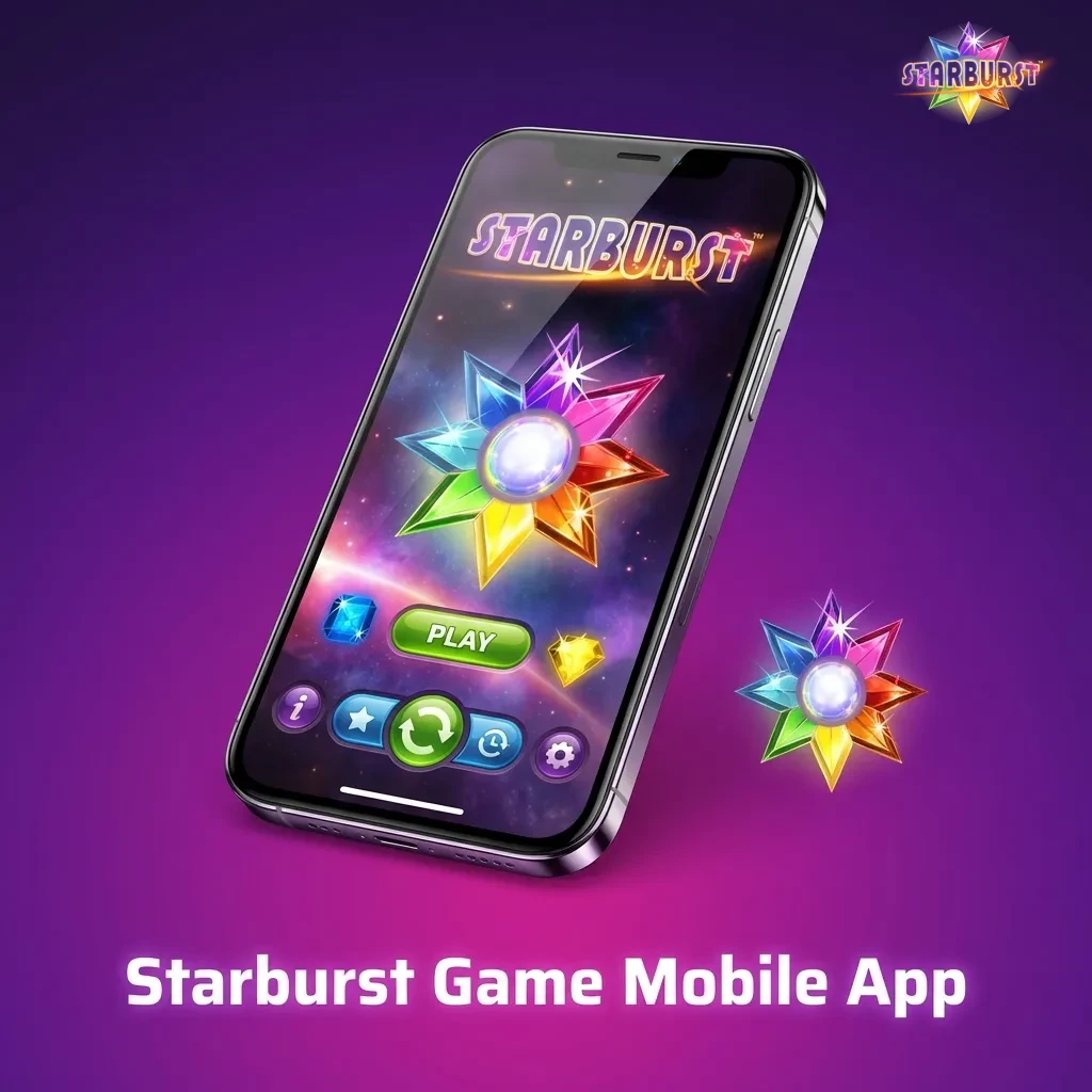 Smartphone displaying Starburst slot game interface with colorful gems and spin button in mobile casino app